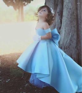 Girl Dresses Baby Blue Ball Gown Girl's Pageant Off The Shoulder Flower Girls Big Bow First Communion For