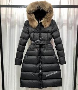 2024年の女性ダウンジャケットのダウンパーカー5Aモンボーディックロングダウンジャケット冬のコートLPREMIUM FOX FUR COLLAR閉鎖されたウエストリミングライト豪華で暖かい