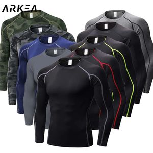 Mens Sports Compression Tshirt Running Fitness Tight Long Sleeve Training Jogging Shirts Gym Sportswear Quick Dry Tee 240312