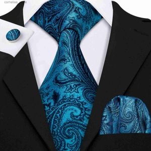 Cravatte Cravatte Teal Blu Paisley Cravatta da uomo 100% seta Hanky ​​Regali Cravatta Matrimonio per uomo Cravatta Moda Lana Adulto Taglia unica Barry.wang Grado a Y240325