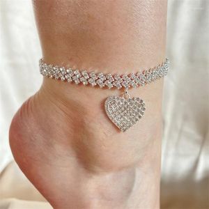 Anklets rakol lyxiga kubiska zirkonier för kvinnor strand utsökta Rhinestone Heart Pendant Wedding Party Fashion Foot Accessories