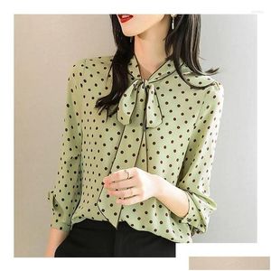 Camicie da donna camicie primaverile camicia casual donna 2024 pois francese dot top in chiffon a maniche lunghe per femme elegante otfot