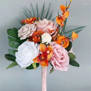 Fiori decorativi Composizione floreale Bouquet di seta fatto a mano di peonie e rose Y5GB