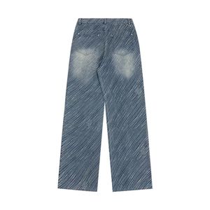 Jeans L Kläddesigner Street L JNCO Y2K Hip-Hop Cartoon Mönster Print V Retro Loose Black Mens and Womens High midjed Wide Ben Pants Blue Twill