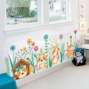 Stickers Cartoon Dogs Animals Wall Stickers DIY Flowers Plants Mural Decals for Kids Room Baby Bedroom Children Nursery Home Decoration