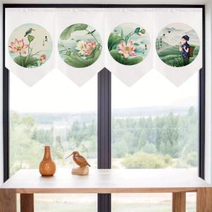 Шторы в китайском стиле, короткая занавеска, треугольная занавеска в виде лотоса, подвесная занавеска для кухни, гостиной, спальни, ванной комнаты, перегородка, занавеска