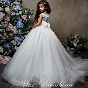 Sukienki dla dziewczynek Tiul z koralikami przyczepa aplikacyjna Długie rękawie luksusowy mały kwiat Dzieci urodziny