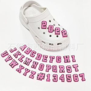 Anime charms wholesale childhood memories pink alphabet mumber funny gift cartoon charms shoe accessories pvc decoration buckle soft rubber clog charms