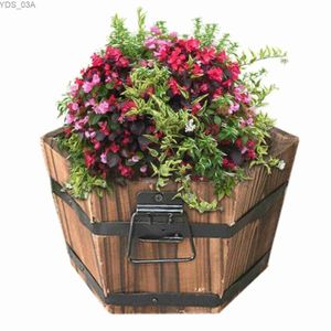 Planters Pots Bucket Flower Pots Tub Towl Rustic Style Wooden Barrel Brown Garden High-quality Outdoor Indoor Retro Easy To Move Planter Urns 240325