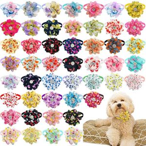 Hundebekleidung 50 Stück Blumen-Fliege für Hunde, modisch, Diamant-Haustier-Fliege, Halsband, Sommer-Pflegezubehör, klein