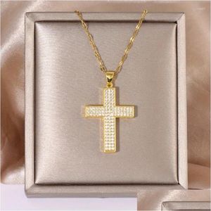 Pendant Necklaces European And American Black Hip Hop Retro Fl Zirconia Cross Necklace For Men Women Anniversary Gifts Drop Delivery J Otrzj