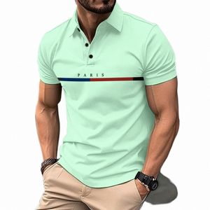 new Men's Classic Short Sleeve PARIS Letter Polo Shirt Summer Top Casual T-Shirt Lapel Butt Polo Shirt z42R#