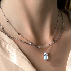 Pendant Necklaces Fine Jewelry S925 Sterling Silver Hexagon Pillar Moonstone Charm Necklace Women's Fashion Versatile Luxury Exquisite