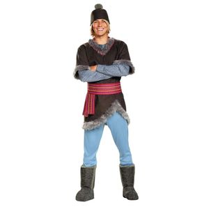 Fantasia de Kristoff para adultos, roupa de personagem masculina Frozen, túnica com chapéu, calça com cinto e capas para botas
