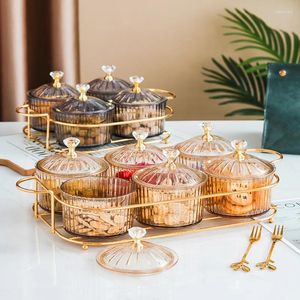 Storage Bottles Dried Fruit Salad Plate Snack Dishes Transparent Round Dessert Jar Dish Grid Food Preserved Tray Box Lid Bowl