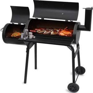 Grills AEDILYS 41" Charcoal Barrel Grill with Offset Smoker, Black Parrilla Portatil Barbecue Bbq Grill Outdoor Charcoal Stove