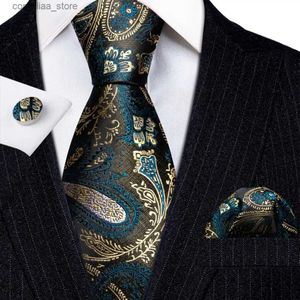 Ties cravatte per collo cravatte di lusso per uomini marrone dorato paisley floreale oro rosa blu rosso verde cravatta argento pezzi di gemelli set regalo barrywang 6117 y240325