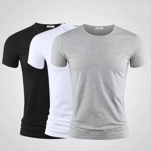 قمم Tees Mens Tirt Pure Color Vo Twile Shirt Sleeved 3pcs Men Tshirt لباس ضيق أسود رجل اللياقة البدنية للملابس الذكور 240315