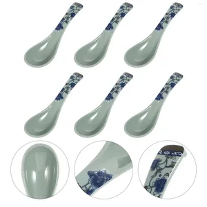 Cucchiai 6 Pezzi Caduta A Terra Anti Ceramica Cucchiaio Blu E Bianco Ramen Noodles Melamina