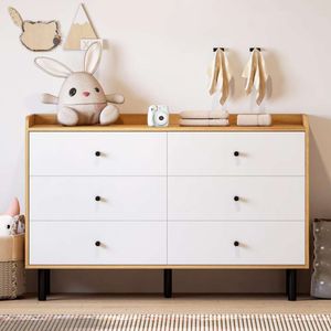 Maisonpex Dresser 6 ve Metal Sap, Sağlam Çerçeve Modern Yatak Odası Mobilyaları, Çekmeceler Sandığı, Dolap Salonu için Çekmeceli Beyaz Dresser, Oturma Odası,