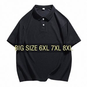 men Polo Shirt Summer Stretch Quick Dry Oversized 6XL 7XL 8XL Plus Size Elastic Short Sleeve T shirts Black Loose Breathable r9IL#