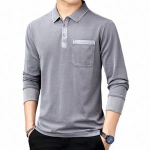 MLSHP 100% Cott Men's Polo Shirts Luksusowe LG Sleeve Spring and Autumn Solid Color Busin Casual Męskie koszulki Polo 3xl W3IQ#