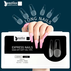 Beautilux Nail Fake Nails Extension Systemフルカバー彫刻透明なスティレットコフィン偽ネイルヒントアメリカンカプセル552pcs/Box 240318