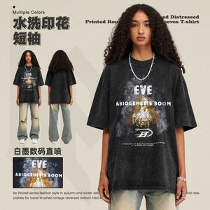 Mense Wear Spring/Summer New 270g Washed Old Print Round Neck Short Sleeve Street Fashion Märke Par T T