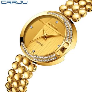 Moda Women Watches Crrju Top Brand Luxury Star Sky Dial Clock Luxo Rose Gold Gold Feminino Feminino Bracelet Quartz Relógios Relog333o