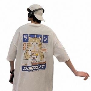 privathinker kedi karikatür grafik erkekler tshirt gündelik bülbeli kısa kollu tişört Japon tarzı büyük boy tişört erkek giyim f2oa#