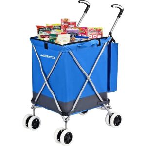 Carts Supenice Folding Grocery Shopping Cart Rolling Utility Cart with 360° Double Front Swivel Wheels Waterproof Removable Canvas Bag