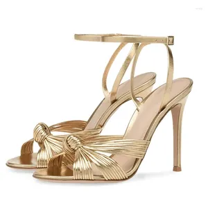 768 Kvalitetsklänning High Shoes Gold Bowknot Fashion Pumps Women Prom Wedding Dance Summer Sandals Stiletto Heels Plus Size 41-46 31021