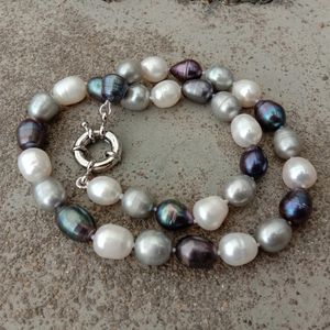 Naturalny słodkowodny czarny szary biały ryż Pearl mieszany kolor Choker Naszyjnik 17 For Women Girl Jewelry Prezent240312