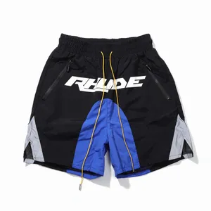 Shorts masculino rhude designer curto verão secagem rápida malha respirável cordão beachwear solto shorts esportivos para homem