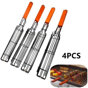 Izgaralar 4pcs/set taşınabilir barbekü ızgara sepet paslanmaz çelik yapışmaz barbekü ızgara sepet araçları örgü mutfak aletleri barbekü rafı