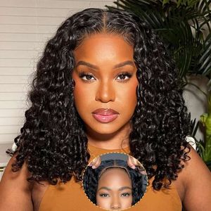 10 Inch Wear and Go Bob Wig Glueless Plucked Pre Cut Deep Wave No Glue Lace Front Wigs Human Hair for Women Natural Black 200% Denisty