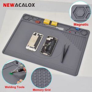 Soldeerijzers Newacalox Tapete de solda Resistente ao calor Magnético Silicone Tapete de reparo eletrônico para celular Placa PCB Estação de solda Ferro