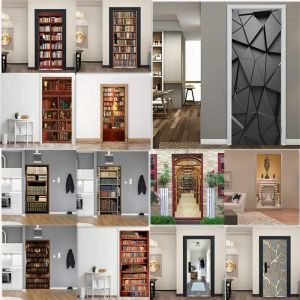 Klistermärken 3D Library Wallpaper Door Sticker Selfadhesive Bookcase Bookhelf Mural for Study Bedroom Door Poster Pise Clisterers Porte