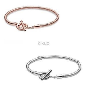 Chain Primitive Rose Gold T-bar Snake Chain Bracelet Suitable for Women 925 Pure Silver Beads Charm Fashion Jewelry 24325