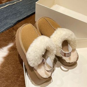 Tofflor Vintermode 2024 Nya tofflor Fashion Thick Fur Mini Flat Women's Casual Warm Shoes Soft Home Women's Slippers Flipflops