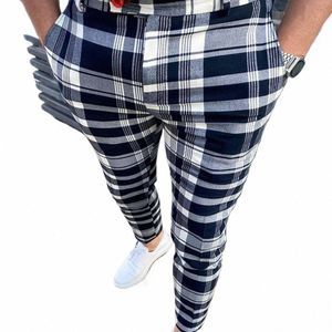 Męskie spodnie Chinos Slim Plaid Check Spodnie męskie spodnie męskie spodni swobodny sprężyna sprężyste spodnie harem jogger spusty d6oz#