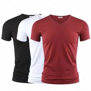 2024 New Mens T Shirt Pure Color V Collar Short Sleeved Tops Tees Men T-Shirt Black Tights Man T-Shirts Fitn For Male Clothes c7Hy#