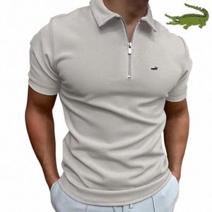 Verão novo masculino manga curta polo camisa casual respirável busin fi meia zip camiseta bordado marca roupas masculinas x9Li #