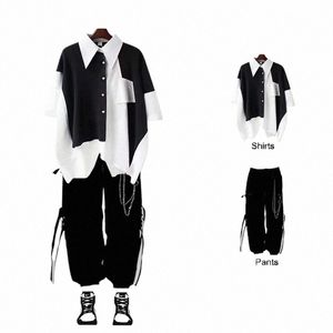 Neue Männer Streetwear Zweiteilige Anzug Splice Kette Lg Hülse + Rippe Kette Hosen Harajuku Cargo Hosen 2 Stück Sets herren Outfits o62b #