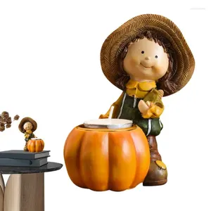 Candle Holders For Table Pumpkin Fall Creative Orange Holder Desktop Decoration With Girl Bedroom