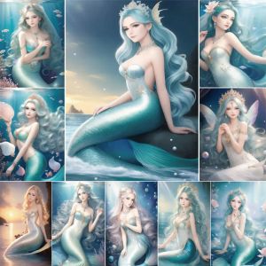 Number Portrait Mermaid DIY Paint By Numbers Set Acrylic Paints 40*50 Canvas Painting Home Decoration For Adults Wholesale For Drawing