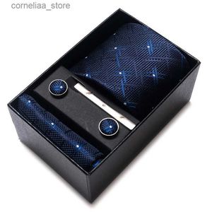 Neck Ties Neck Ties Great Quality Luxury Birthday Gift Tie Pocket Squares Cufflink Set Necktie Box Men Clothing hombre Printed Accessories Y240325