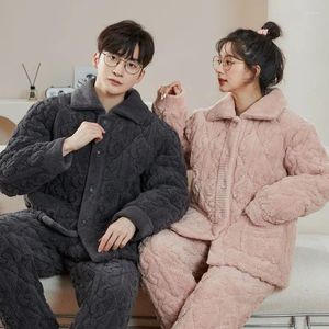 Homens sleepwear inverno três camadas de algodão-acolchoado casais pijamas mulheres coral velo homens flanela fora desgaste roupas domésticas ternos