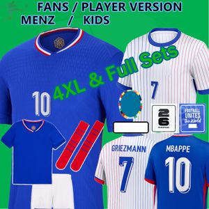 Французский футбольный трикотаж 2024 года BENZEMA GIROUD MBAPPE GRIEZMANN 24 Maillot De Foot Equipe Away Kids Kit Футболка для дома Главная Женщины Вратарь S-4XL Игрок THURAM ZAIRE-EMERY