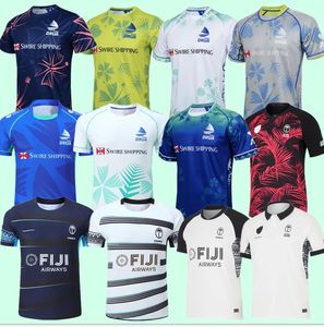 2024 Fiji Rugby Forma Erkekler Ulusal Sevens Takımı 2023 Dünya Kupası 7 Kişilik Sistemi Evde Uzak Beyaz Kırmızı Mavi Siyah Fijian Drua Kısa Kol 23 24 25